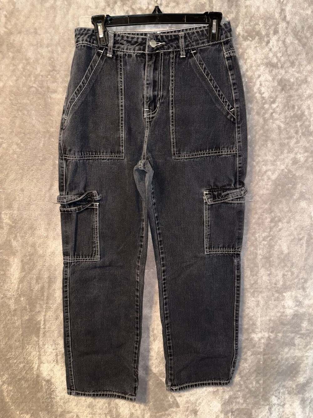 SHEIN Women's Black Contrast Stitch Cargo Jeans Size M